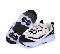 Mateju Scarpe con Rotelle Bambina Ragazza Ragazzo Sportive Scarpe da Skateboard LED Luci, 4 Rotelle Rimovibile Skateboard Ginnastica da Pattini Sneakers per Bambino, 30-38 EU (Nero,37)