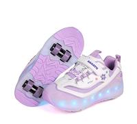 Mateju Scarpe con Rotelle Bambina Ragazza Ragazzo Sportive Scarpe da Skateboard LED Luci, 4 Rotelle Rimovibile Skateboard Ginnastica da Pattini Sneakers per Bambino, 30-38 EU (Viola,38)