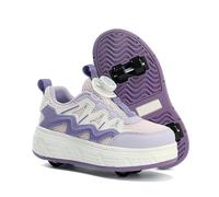 Mateju Scarpe con Rotelle Bambini Ragazza e Ragazzo, Scarpe da Skateboard Sportive all'aperto Traspirante 2 in 1 con 4 Ruote Rimovibili, Scarpe da Ginnastica Adolescente con Ruote (Viola,40)