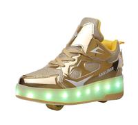 Mateju Scarpe con Rotelle Bambino Bambina Sportive Scarpe da Skateboard, Rotelle a Scomparsa Skateboard Sneakers Scarpe da Ginnastica da Pattini per Ragazzo e Ragazza 36 EU Oro