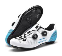Mateju Scarpe da Ciclismo Uomo Donna, Scarpe da Strada Unisex-Adulto Traspiranti,Sneaker da Bici Strada Compatibile SPD-SL Delta Blocco Pedale Sneaker Sportive da Esterno -2021 (Bianco Blu,43)