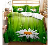 Mateju Set Copripiumino Fiore Pianta 3D Stampato, Copripiumino Matrimoniale in Microfibra Morbida Set Biancheria da Letto 3 Pezzi 1 Copripiumino con Cerniera e 2 Federe (240x220cm,Margherita)