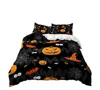 Mateju Set Copripiumino Halloween 3D Stampato, Copripiumino Matrimoniale in Microfibra Morbida Set Biancheria da Letto 3 Pezzi 1 Copripiumino con Cerniera e 2 Federe (Zucca Pipistrello,240x220cm)