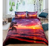 Mateju Set Copripiumino Matrimoniale Singolo 2/3 Pezzi in Microfibra, 1 Copripiumino + federe 50x75cm, Stampa Tramonto 3D Morbida Set Biancheria da Letto con Chiusura (Afterglow Spiaggia,230x260cm)