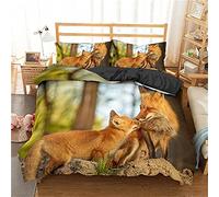 Mateju Set Copripiumino Matrimoniale Singolo 3 Pezzi in Microfibra, 1 Copripiumino + 2 federe 50x75cm, Stampa Volpe 3D Morbida Set Biancheria da Letto con Chiusura (Cucciolo di Volpe,180x220cm)