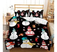 Mateju Set Copripiumino Singolo Matrimoniale, 3D Natalizia Copripiumino in Microfibra Set Biancheria da Letto 3 Pezzi 1 Copripiumino con Cerniera e 2 Federe (260x230cm,Pupazzo Neve Nero)