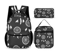 Mateju Set Zaino Scuola per Bambini, Cacciatore di Sogni Set la Scuola e da Viaggio per Bambini, Composto da Zaino, Portapranzo e Astuccio per Bambini e Bambine Delle Scuole (Grigio)