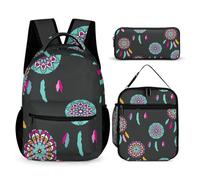 Mateju Set Zaino Scuola per Bambini, Cacciatore di Sogni Set la Scuola e da Viaggio per Bambini, Composto da Zaino, Portapranzo e Astuccio per Bambini e Bambine Delle Scuole (Nero)