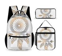 Mateju Set Zaino Scuola per Bambini, Cacciatore di Sogni Set la Scuola e da Viaggio per Bambini, Composto da Zaino, Portapranzo e Astuccio per Bambini e Bambine Delle Scuole (Oro)