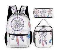 Mateju Set Zaino Scuola per Bambini, Cacciatore di Sogni Set la Scuola e da Viaggio per Bambini, Composto da Zaino, Portapranzo e Astuccio per Bambini e Bambine Delle Scuole (Bianco)