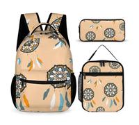 Mateju Set Zaino Scuola per Bambini, Cacciatore di Sogni Set la Scuola e da Viaggio per Bambini, Composto da Zaino, Portapranzo e Astuccio per Bambini e Bambine Delle Scuole (Arancia)
