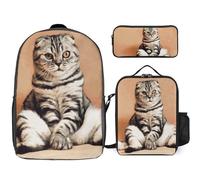 Mateju Set Zaino Scuola per Bambini, Fantastica Stampa di Gatti, Set la Scuola e da Viaggio per Bambini, Composto da Zaino, Portapranzo e Astuccio per Bambini e Bambine Delle Scuole (Arancia)