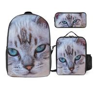 Mateju Set Zaino Scuola per Bambini, Fantastica Stampa di Gatti, Set la Scuola e da Viaggio per Bambini, Composto da Zaino, Portapranzo e Astuccio per Bambini e Bambine Delle Scuole (Gatto)