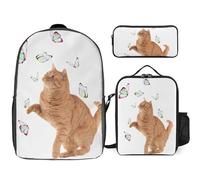 Mateju Set Zaino Scuola per Bambini, Fantastica Stampa di Gatti, Set la Scuola e da Viaggio per Bambini, Composto da Zaino, Portapranzo e Astuccio per Bambini e Bambine Delle Scuole (Farfalla)