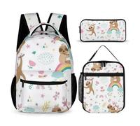 Mateju Set Zaino Scuola per Bambini, Impronta Animale Set la Scuola e da Viaggio per Bambini, Composto da Zaino, Portapranzo e Astuccio per Bambini e Bambine Delle Scuole (Pigrizia)