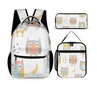 Mateju Set Zaino Scuola per Bambini, Impronta Animale Set la Scuola e da Viaggio per Bambini, Composto da Zaino, Portapranzo e Astuccio per Bambini e Bambine Delle Scuole (Gufo)