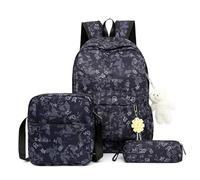 Mateju Set Zaino Scuola per Bambini, Lettere di Moda Set la Scuola e da Viaggio per Bambini, Composto da Zaino, Portapranzo e Astuccio per Bambini e Bambine Delle Scuole (Nero)
