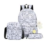 Mateju Set Zaino Scuola per Bambini, Lettere di Moda Set la Scuola e da Viaggio per Bambini, Composto da Zaino, Portapranzo e Astuccio per Bambini e Bambine Delle Scuole (Grigio)