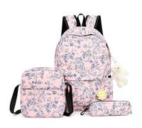 Mateju Set Zaino Scuola per Bambini, Lettere di Moda Set la Scuola e da Viaggio per Bambini, Composto da Zaino, Portapranzo e Astuccio per Bambini e Bambine Delle Scuole (Rosa)