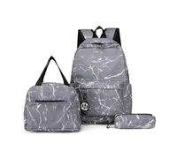 Mateju Set Zaino Scuola per Bambini, Modello in Marmo Set la Scuola e da Viaggio per Bambini, Composto da Zaino, Portapranzo e Astuccio per Bambini (Marmo Grigio)