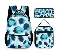 Mateju Set Zaino Scuola per Bambini, Motivo Leopardato Set la Scuola e da Viaggio per Bambini, Composto da Zaino, Portapranzo e Astuccio per Bambini e Bambine Delle Scuole (Turchese)