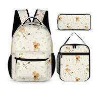 Mateju Set Zaino Scuola per Bambini, Set la Scuola e da Viaggio per Bambini Stampa di Animale, Composto da Zaino, Portapranzo e Astuccio per Bambini (Scoiattolo)