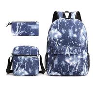 Mateju Set Zaino Scuola per Bambini, Stampa del Cielo Stellato Set la Scuola e da Viaggio per Bambini, Composto da Zaino, Portapranzo e Astuccio per Bambini (Fulmine 1)