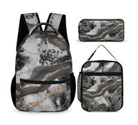 Mateju Set Zaino Scuola per Bambini, Stampa in Marmo Set la Scuola e da Viaggio per Bambini, Composto da Zaino, Portapranzo e Astuccio per Bambini e Bambine Delle Scuole (Grigio)