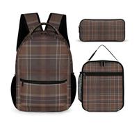 Mateju Set Zaino Scuola per Bambini, Stile Reticolo Set la Scuola e da Viaggio per Bambini, Composto da Zaino, Portapranzo e Astuccio per Bambini e Bambine Delle Scuole (Marrone)