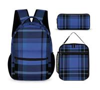 Mateju Set Zaino Scuola per Bambini, Stile Reticolo Set la Scuola e da Viaggio per Bambini, Composto da Zaino, Portapranzo e Astuccio per Bambini e Bambine Delle Scuole (Blu)