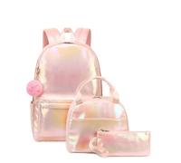 Mateju Set Zaino Scuola per Bambini Tintura per Cravatta, Arcobaleno impermeabile Zaino Scuola Set, Composto da Zaino, Portapranzo e Astuccio per Bambini (Rosa)
