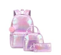 Mateju Set Zaino Scuola per Bambini Tintura per Cravatta, Arcobaleno impermeabile Zaino Scuola Set, Composto da Zaino, Portapranzo e Astuccio per Bambini (Viola)