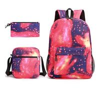 Mateju Stampa del Cielo Stellato Zainetto Bambino, Ragazzi e Ragazze Zaino da Viaggio, con Portapranzo e Astuccio 3 in 1 Zaino Scuola, per Zaino Scuola Media Set (Rosa Rossa,32x16x46cm)
