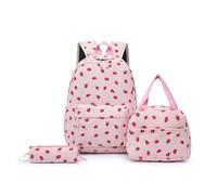 Mateju Stampa di Fragole Zainetto Bambina, Zainetto Bambini Leggero Traspirante, Set Zaino Scuola per Bambini Composto da Zaino,Portapranzo e Astuccio per Elementari e Medie (Rosa)