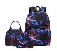 Mateju Stampa Fulminea Zainetto Bambino, Ragazzi e Ragazze Zaino da Viaggio, con Portapranzo e Astuccio 3 in 1 Zaino Scuola, per Zaino Scuola Media Set (Blu-Nero)