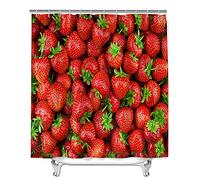 Mateju Tenda da Doccia Antimuffa in Poliestere,Impermeabile Antimuffa Tenda Doccia Angolare con 12 Ganci, Stampa Frutta 3D Tende Bagno Decorativa Tenda per Vasca da Bagno (Fragola,90x180cm)