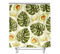 Mateju Tenda da Doccia Antimuffa in Poliestere, Impermeabile Antimuffa Tenda Doccia Angolare con 12 Ganci, 3D Piante Tende Bagno Decorativa Tenda per Vasca da Bagno (120x180cm,Avocado)