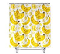 Mateju Tenda da Doccia Antimuffa in Poliestere,Impermeabile Antimuffa Tenda Doccia Angolare con 12 Ganci, Stampa Frutta 3D Tende Bagno Decorativa Tenda per Vasca da Bagno (Banana,90x180cm)