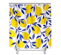 Mateju Tenda da Doccia Antimuffa in Poliestere,Impermeabile Antimuffa Tenda Doccia Angolare con 12 Ganci, Stampa Frutta 3D Tende Bagno Decorativa Tenda per Vasca da Bagno (Limone,165x180cm)