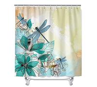 Mateju Tenda da Doccia Impermeabile in Poliestere, Antimacchia Tenda Doccia Angolare con 12 Ganci, Stampa Libellula 3D Tende Bagno Decorativa Tenda per Vasca da Bagno (Fiore Blu,90x180cm)