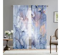 Mateju Tende per Interni Trasparenti Moderne 2 Pezzi, Marmo Tende Voile Semi Trasparenti Sheer Tendoni per Salotto per Balcone Camera da Letto (Blu acquerello,108L X 245A cm (2 Pannell)