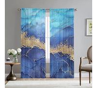 Mateju Tende per Interni Trasparenti Moderne 2 Pezzi, Marmo Tende Voile Semi Trasparenti Sheer Tendoni per Salotto per Balcone Camera da Letto (oro blu,132L X 245A cm (2 Pannell)