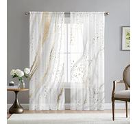Mateju Tende per Interni Trasparenti Moderne 2 Pezzi, Marmo Tende Voile Semi Trasparenti Sheer Tendoni per Salotto per Balcone Camera da Letto (oro bianco,132L X 245A cm (2 Pannell)