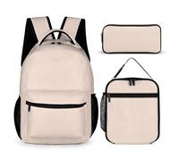 Mateju Tinta Unita Zainetto Bambina, Zainetto Bambini Leggero Traspirante, Set Zaino Scuola per Bambini Composto da Zaino,Portapranzo e Astuccio per Elementari e Medie (Beige)
