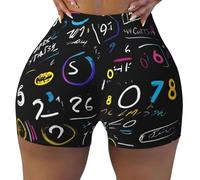 Matematica Formula Stampa Flessibile Elastico Estate Comodi Pantaloncini Da Palestra A Vita Alta Contorno Esercizio, Nero , M