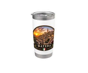 Matera Italia Tramonto Vecchio e Città Mediterraneo Design Bicchiere termico in acciaio inox doppia parete