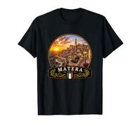 Matera Italia Tramonto Vecchio e Città Mediterraneo Design Maglietta