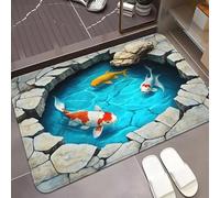 Materassino 3D per stagno di pesci koi per bagno - Decorazione per pavimenti con effetto acqua, accessori per la casa ispirati al giardino Moquette antislitta-60x90cm