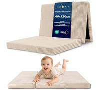 Materassino Pieghevole 60x120 cm per Bambini e Ospiti tre parti | Sfoderabile rivestimento schiuma compatta tre parti salvaspazio terra cameretta futon lettura Beige