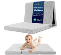Materassino Pieghevole 60x120 cm per Bambini e Ospiti tre parti | Sfoderabile rivestimento schiuma compatta tre parti salvaspazio terra cameretta futon lettura Grigio chiaro